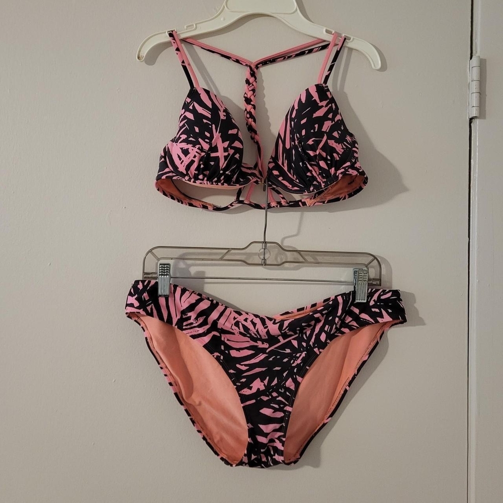 Pink and Black Bikini Set